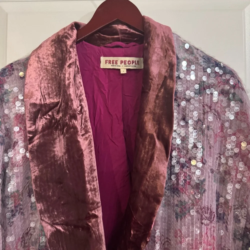 Free People Kealey Kimono Sequin in Pink Combo